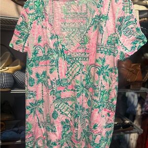 Lilly Pulitzer Tropical Pink and Green V-Neck T
